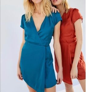 Urban Outfitters Orange Satin Wrap Dress